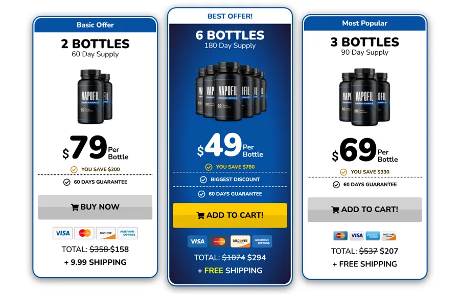 VapoFil bundle prices on the official order page, October 12, 2026